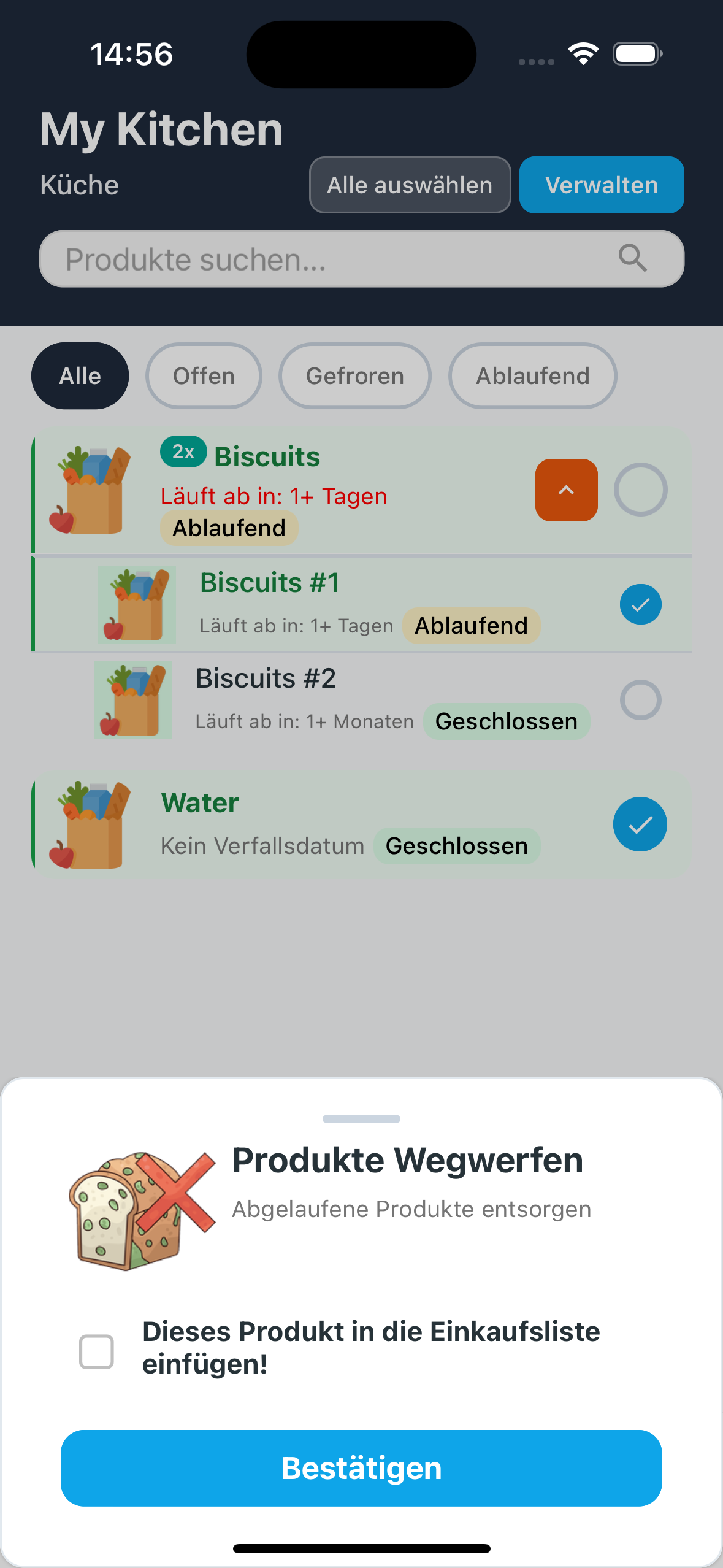 Wegwerfen-Modal