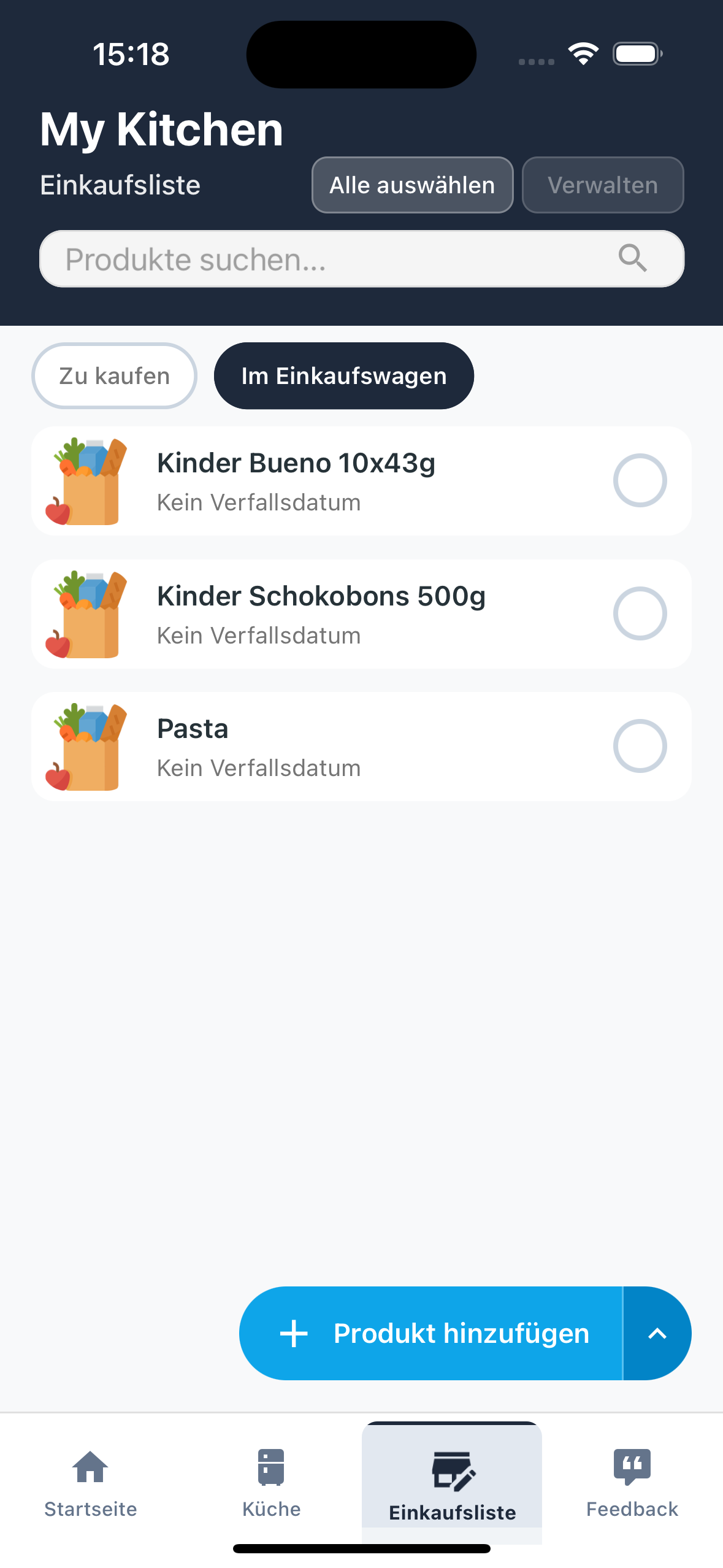 Einkaufsliste Filter