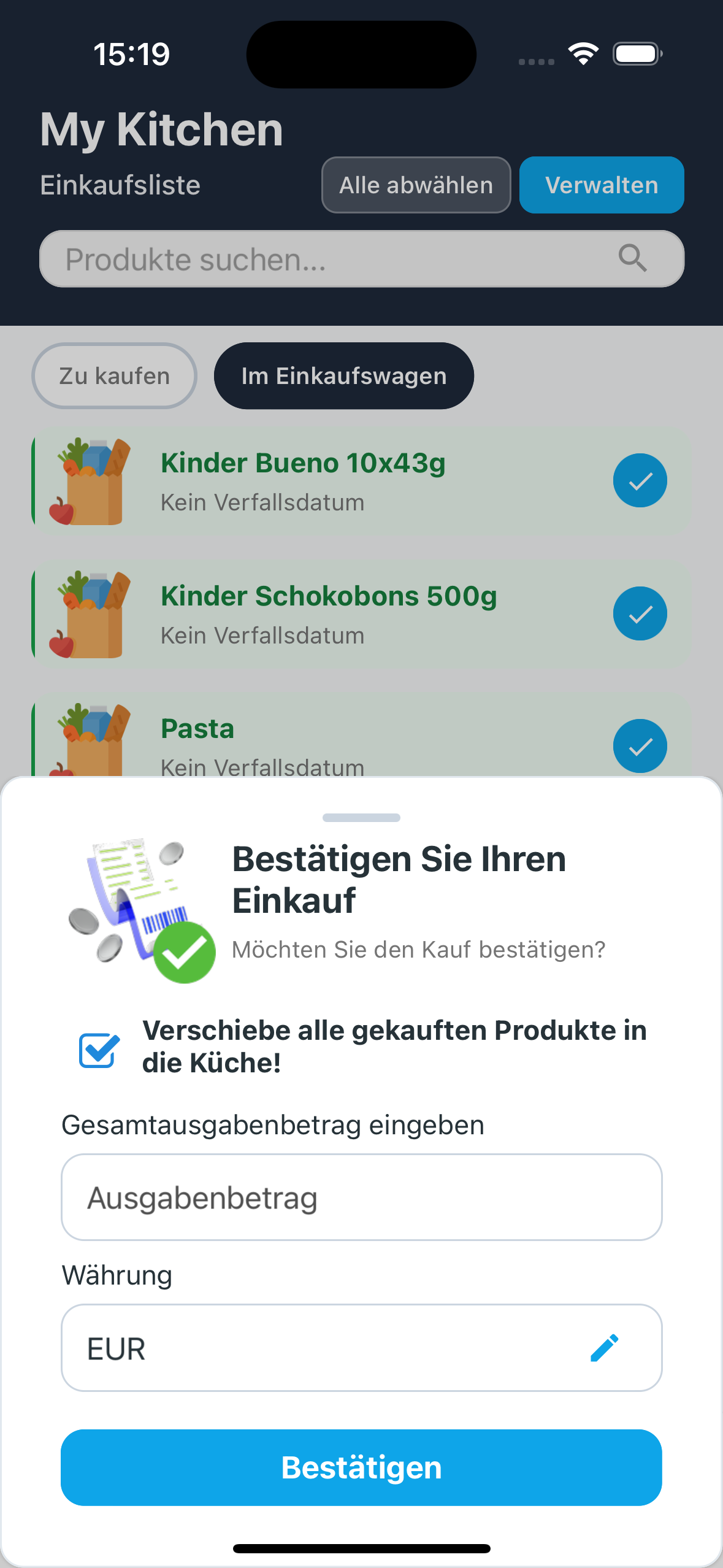 Einkauf bestätigen