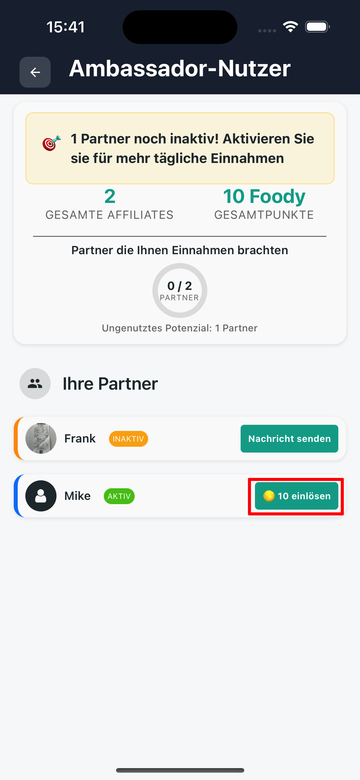Punkte einfordern Schaltfläche