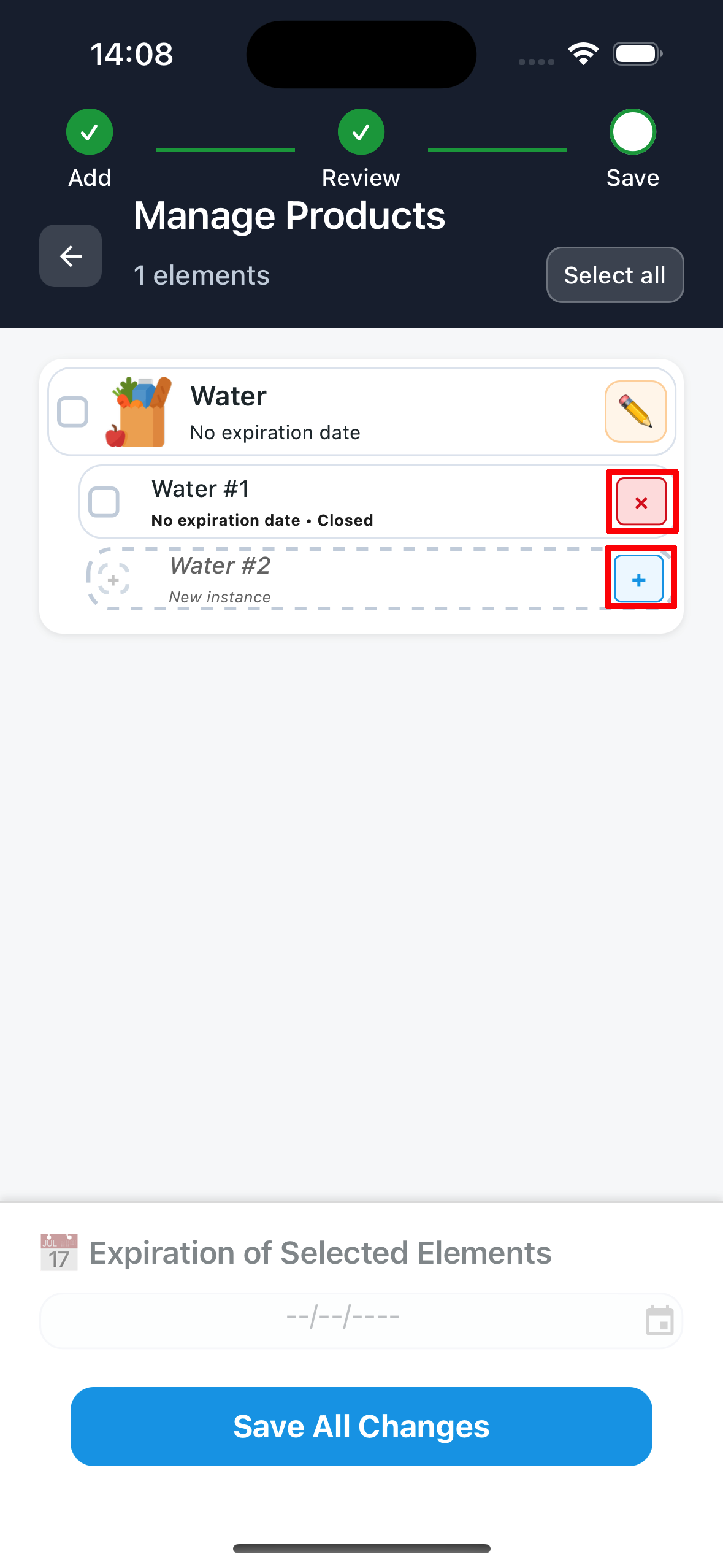 Quantity buttons