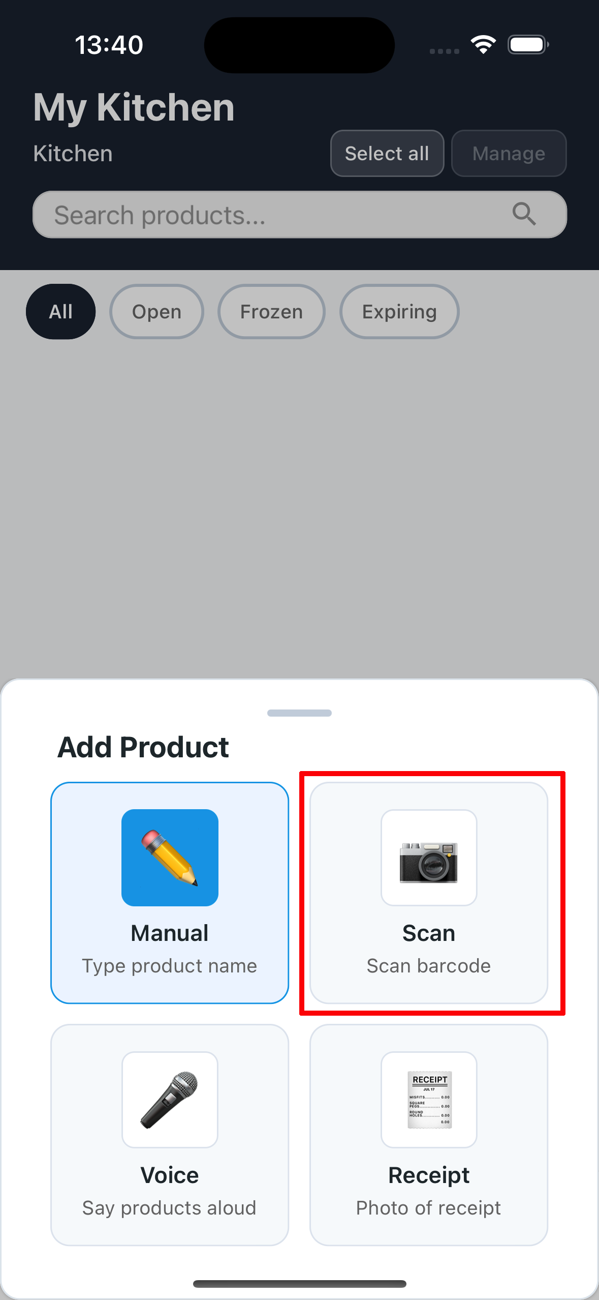 Options menu