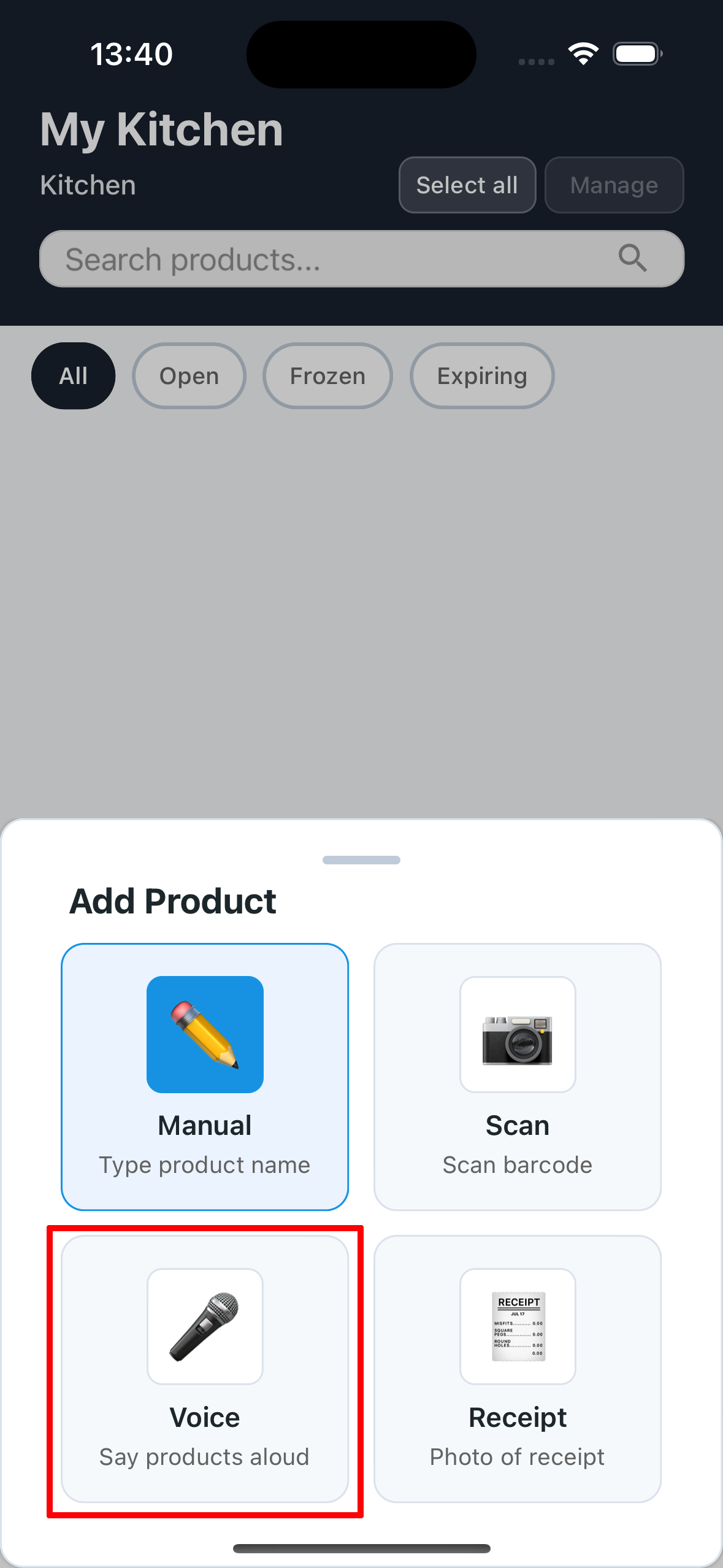 Options menu