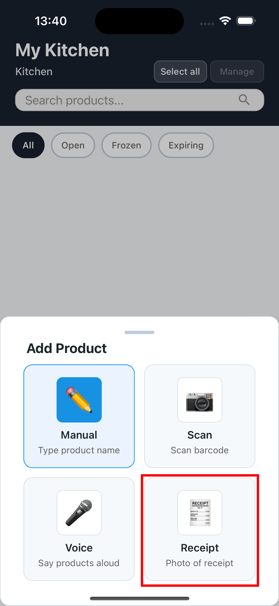 Options menu