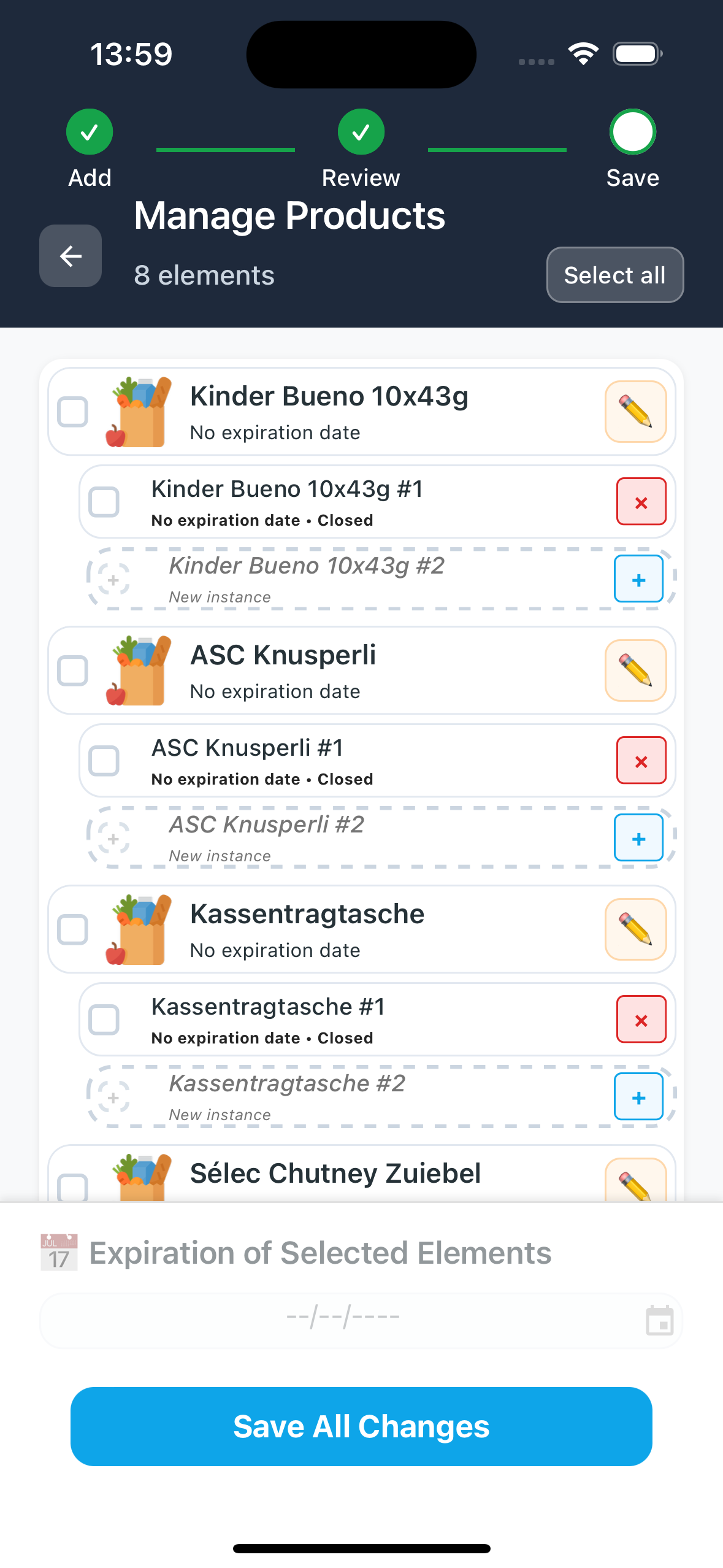 Product summary screen