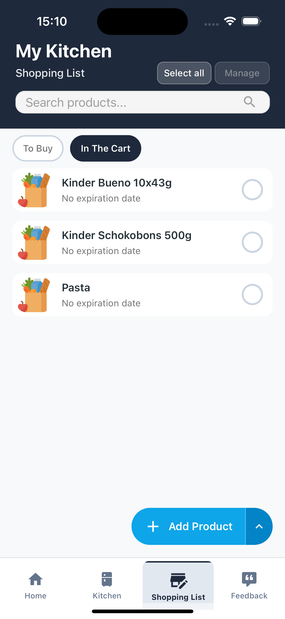 Shopping list filters