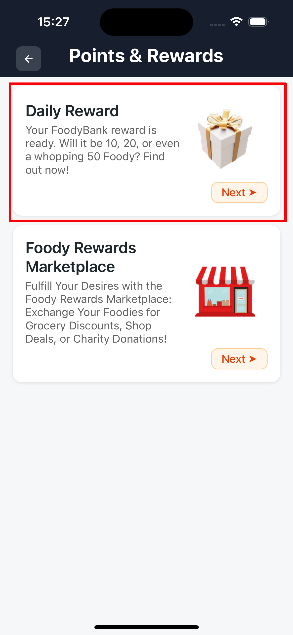 Daily reward card