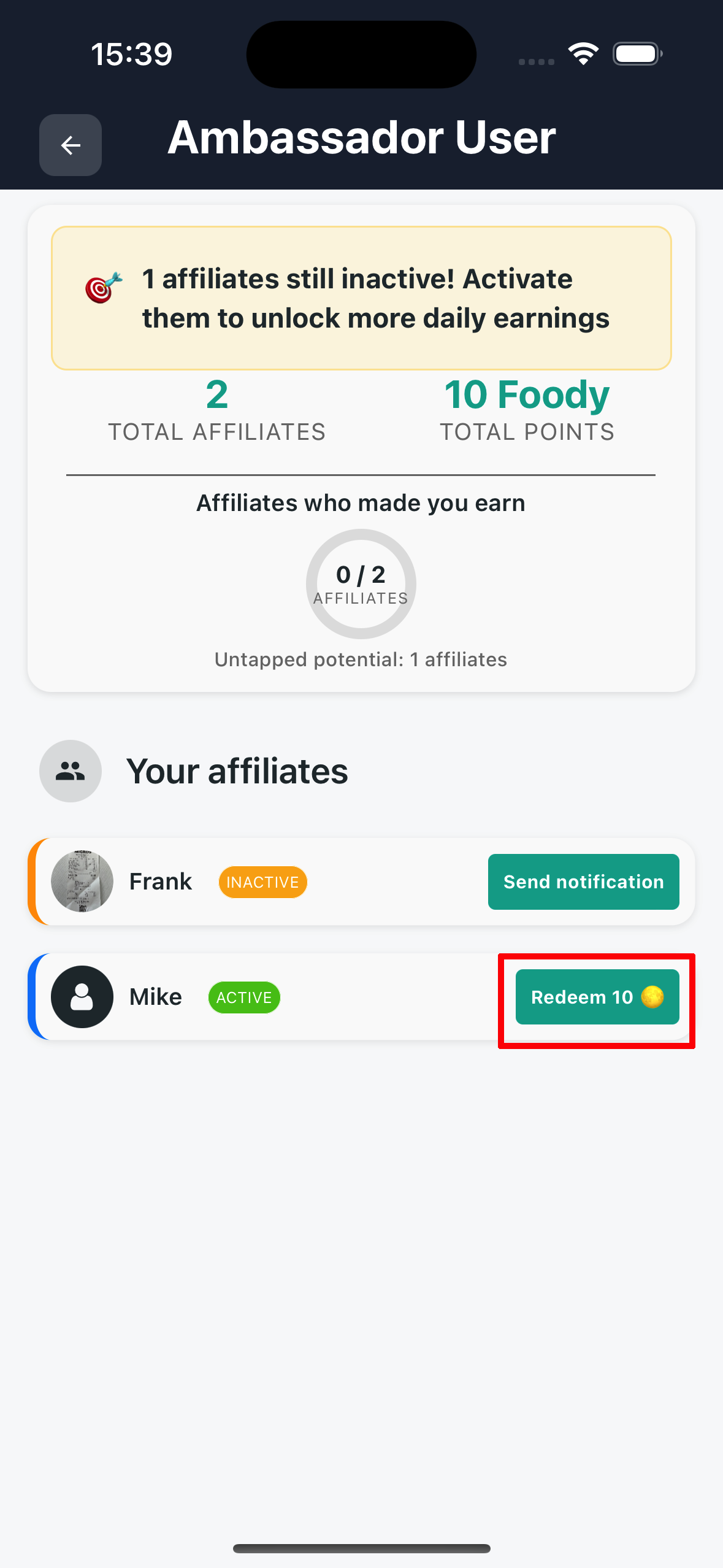 Claim points button