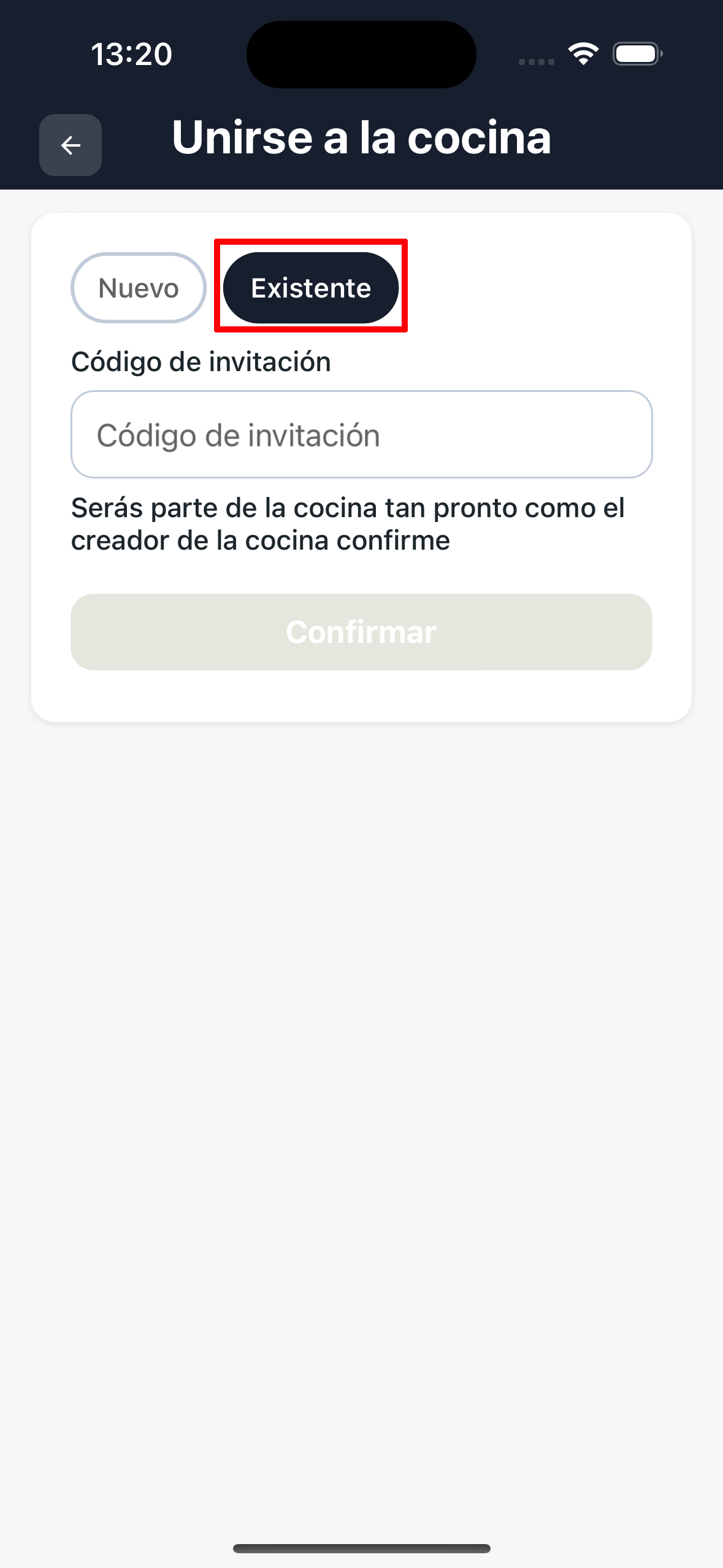 Pestaña Existente