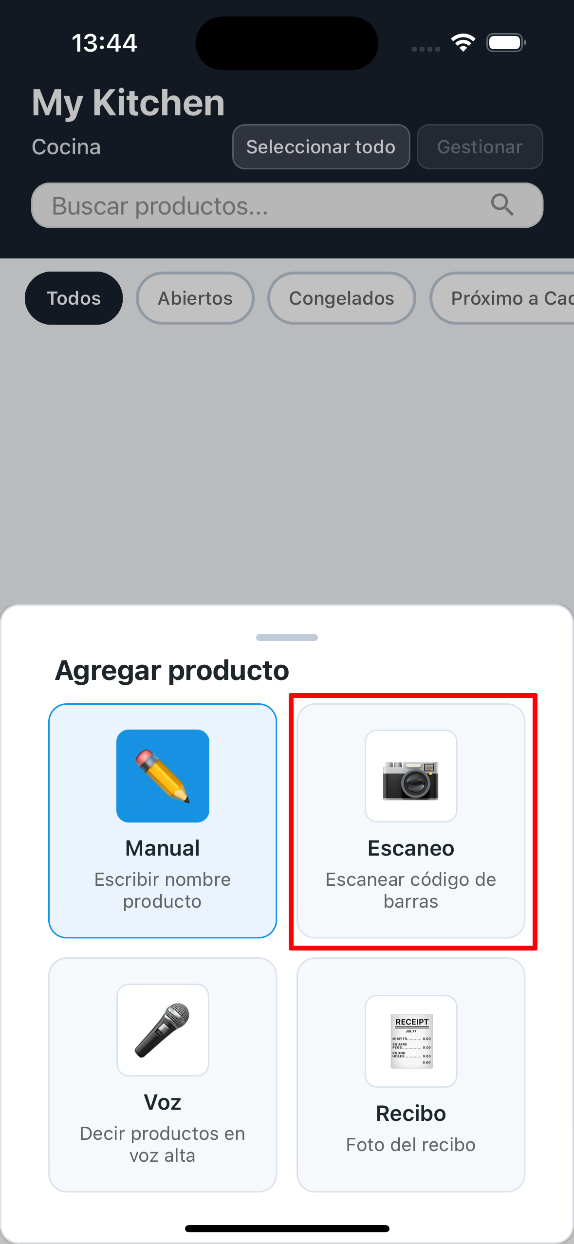 Menú opciones