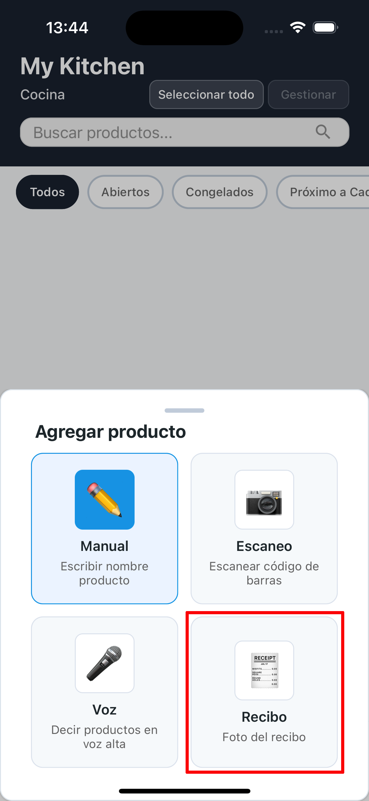 Menú opciones
