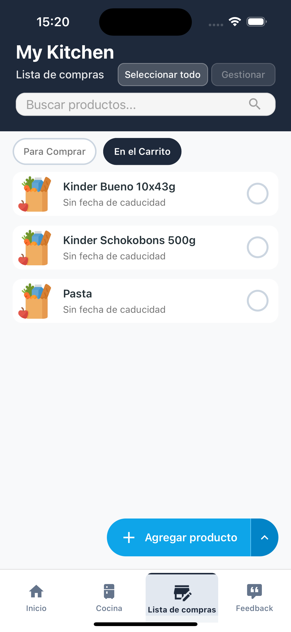 Filtros lista compra