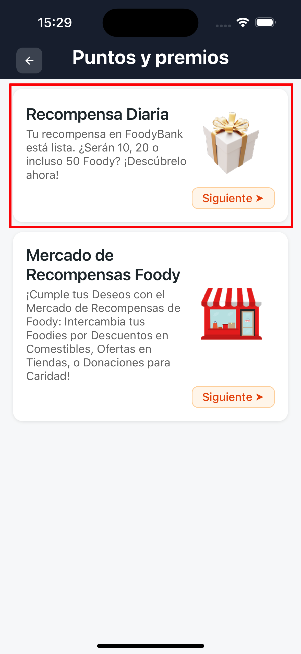 Tarjeta recompensa diaria