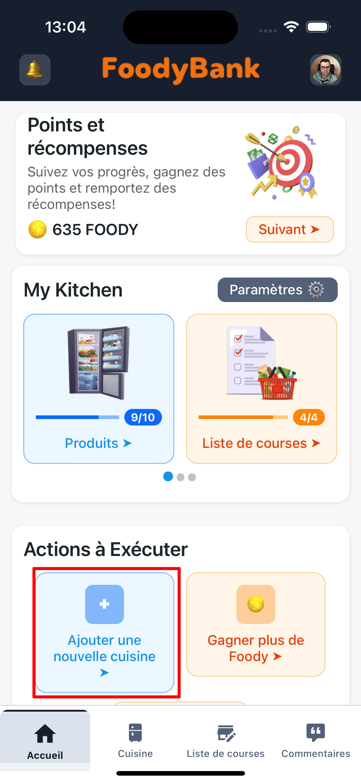 Ajouter une cuisine depuis l'accueil