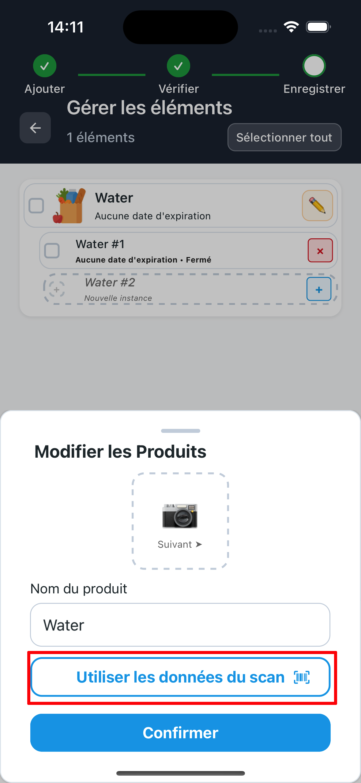 Popup de modification