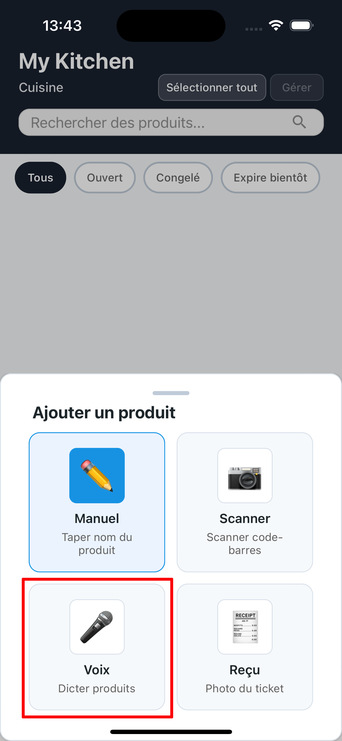 Menu d'options