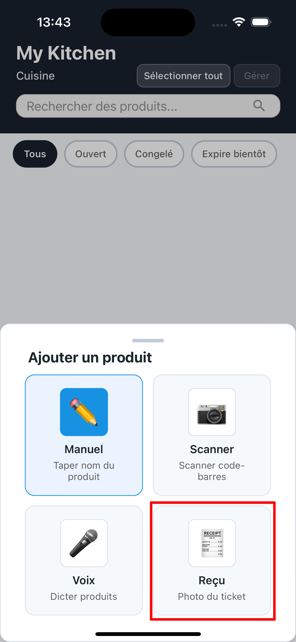 Menu d'options