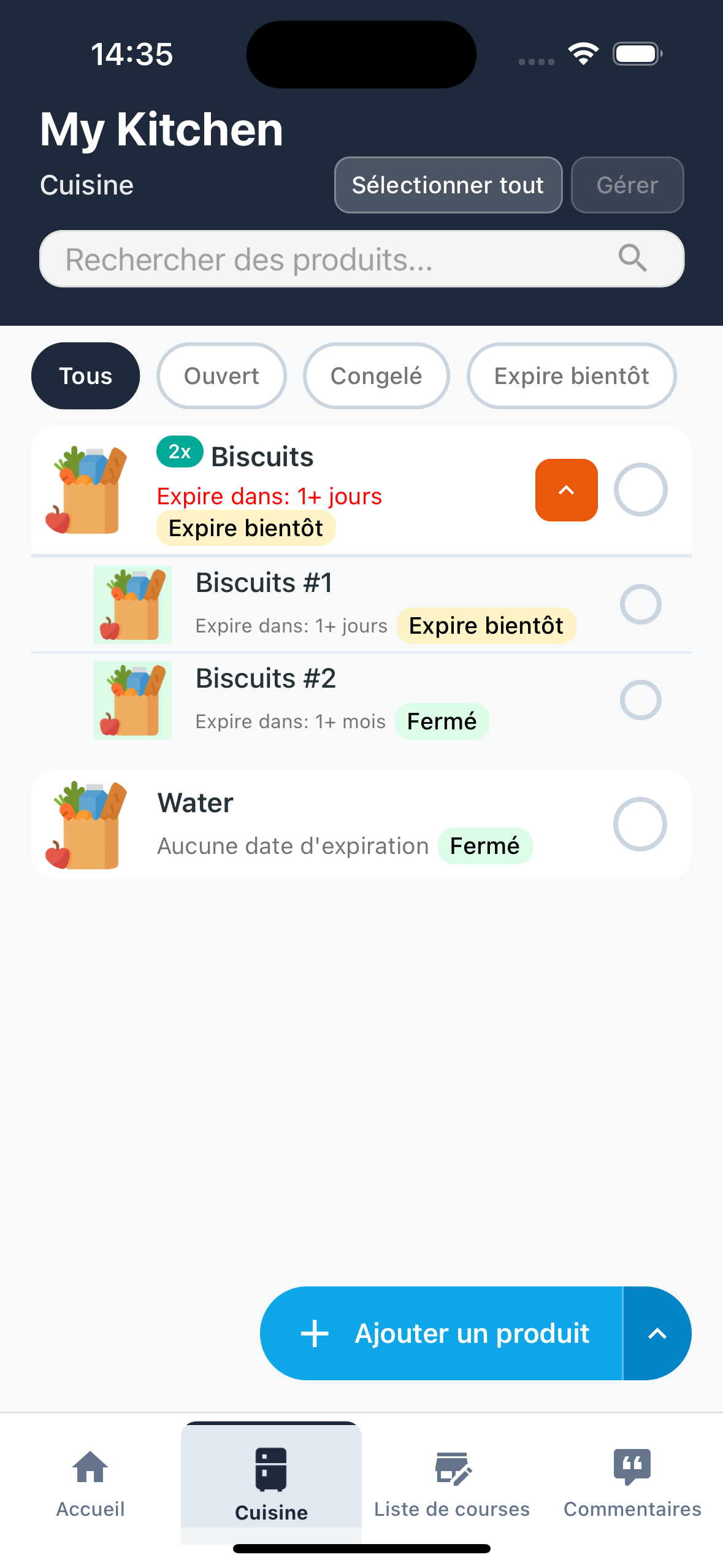 Produit avec expiration