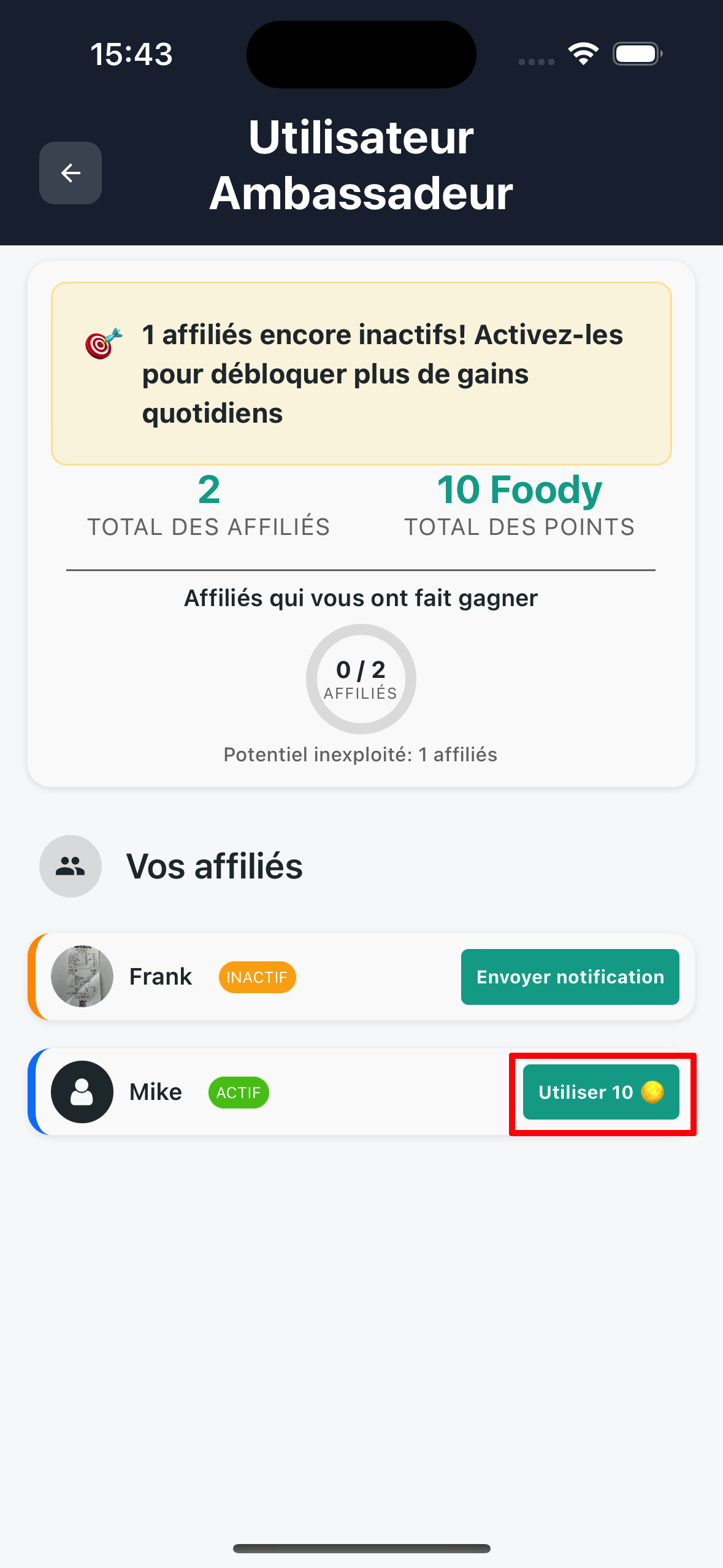 Bouton Réclamer les points