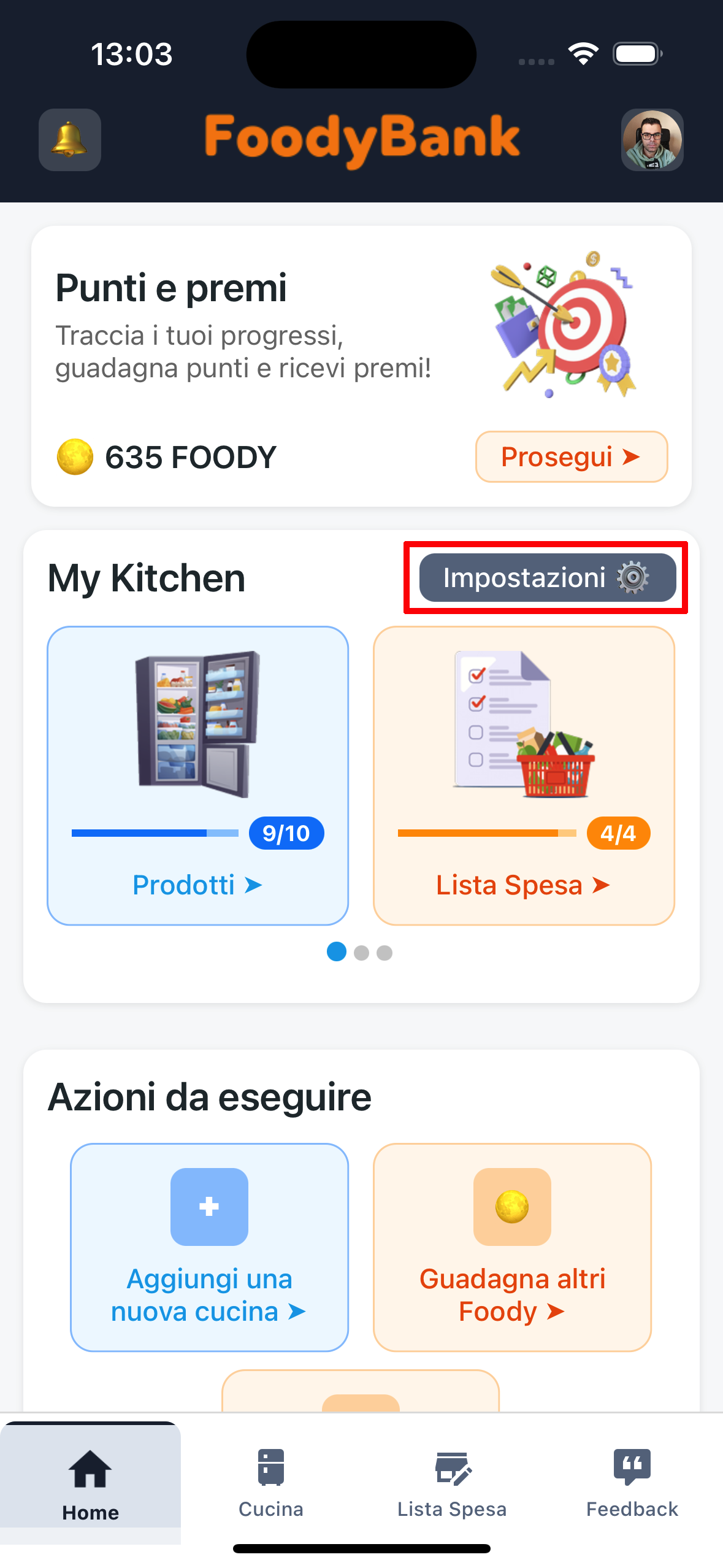Pulsante impostazioni