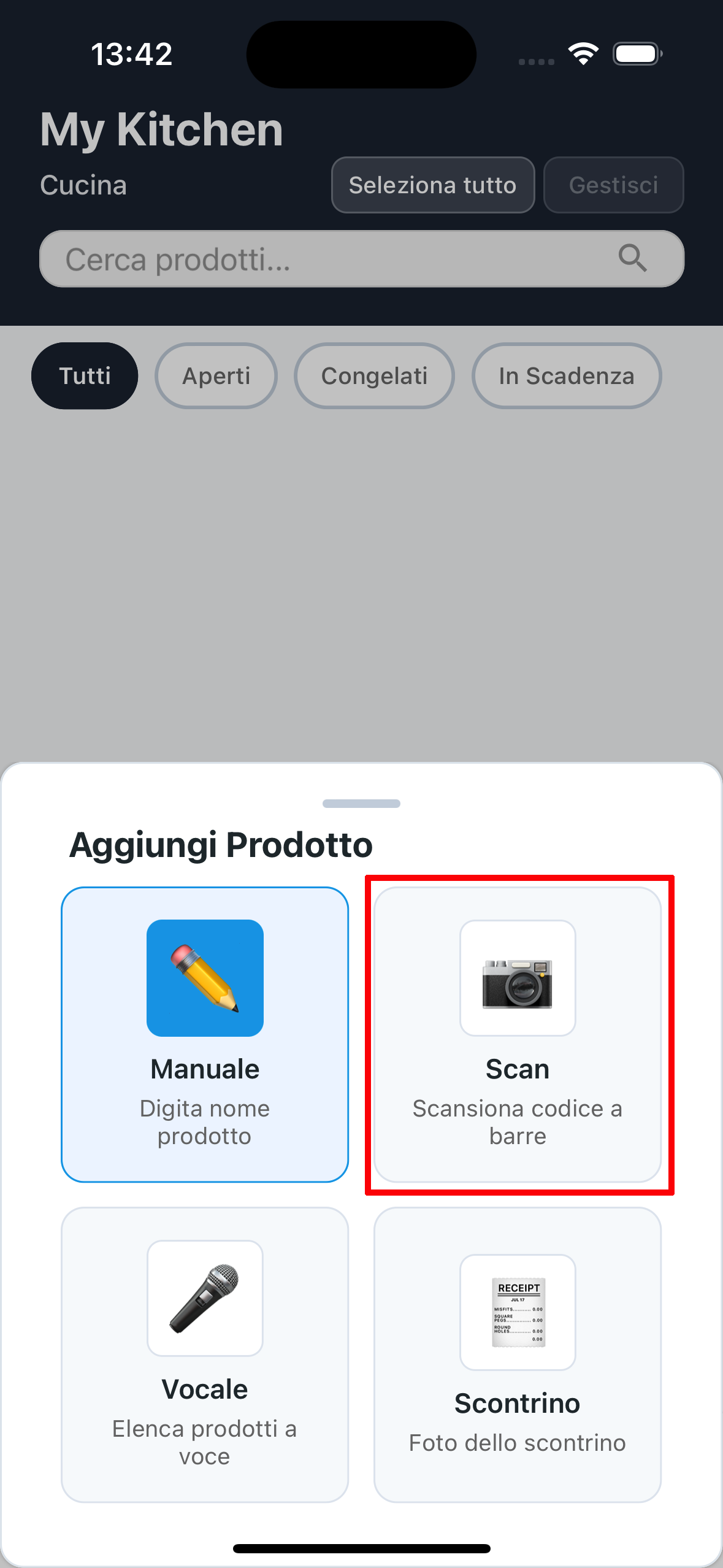 Menu opzioni