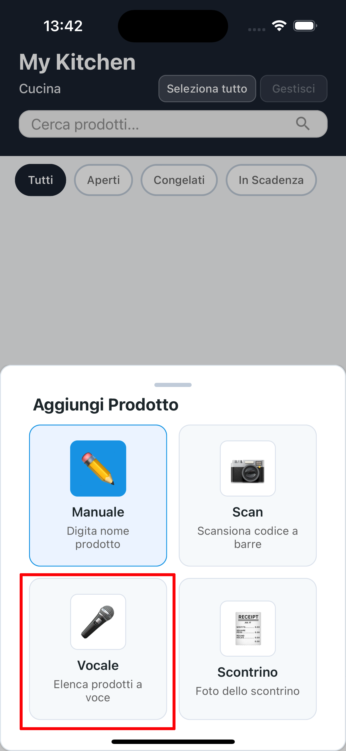 Menu opzioni