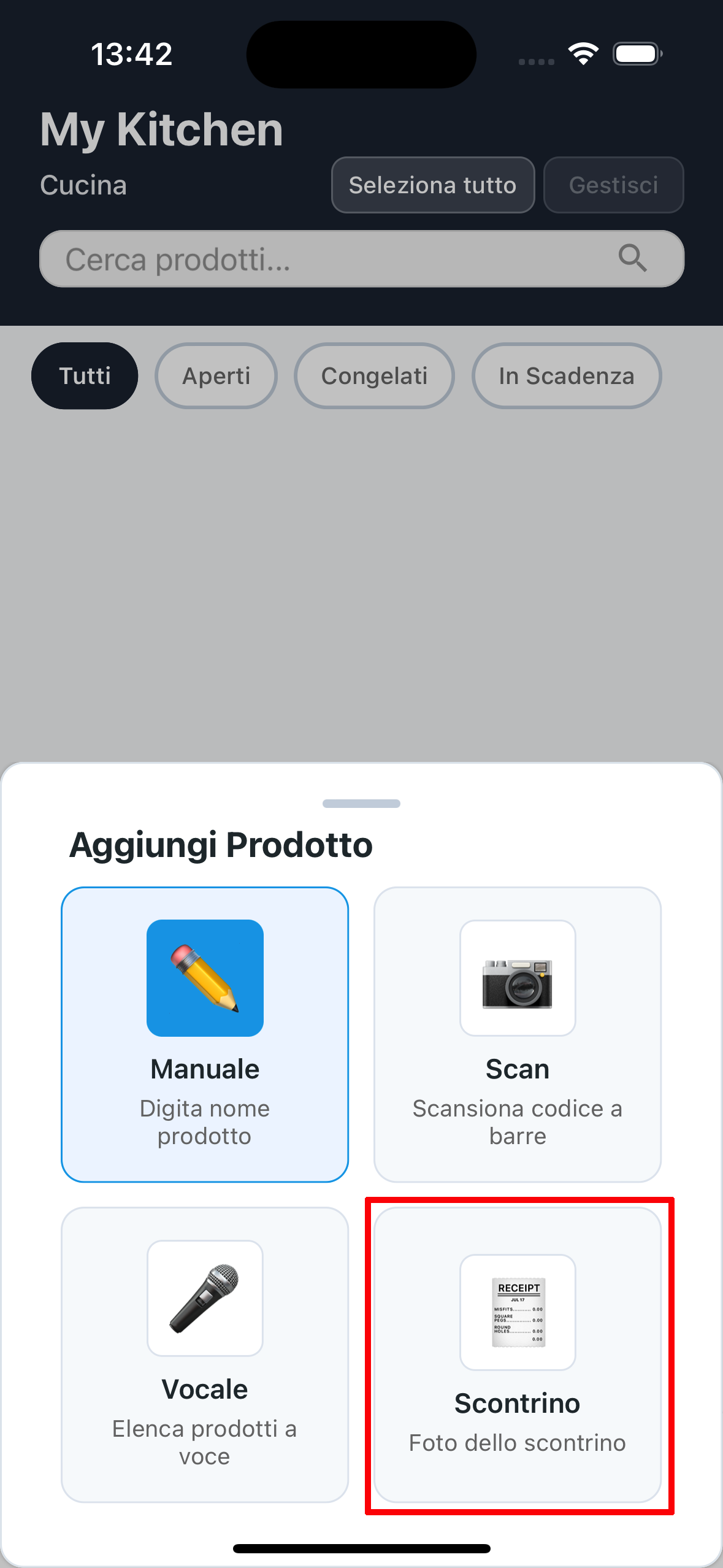 Menu opzioni