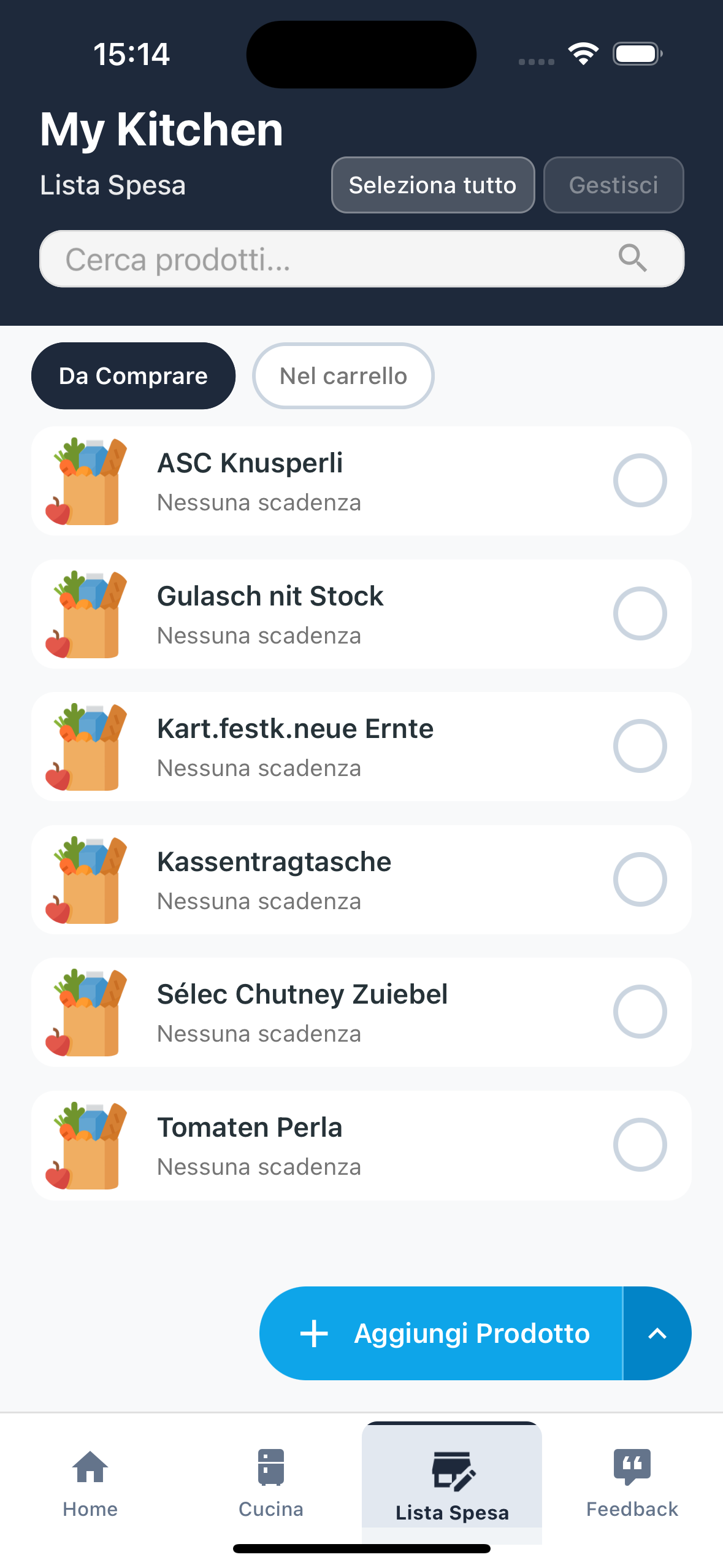 Schermata lista spesa